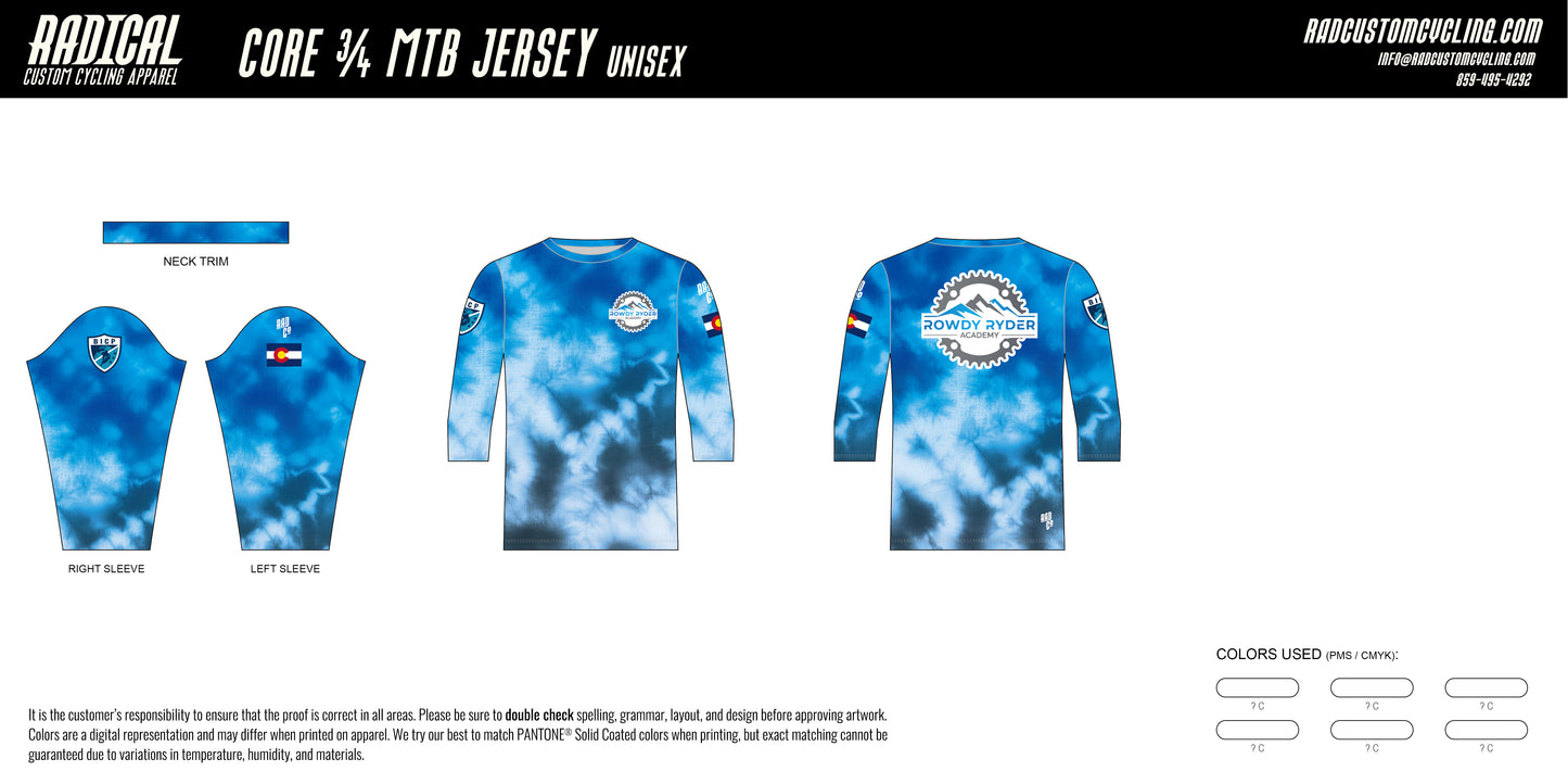 Rowdy Rider Academy - 3/4 Sleeve MTB Jersey - Unisex